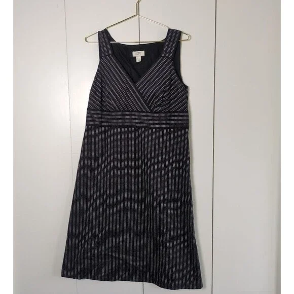 Ann Taylor Loft Women’s 14 Dress Sleeveless Black White Stripe Sleeveless - Picture 1 of 5